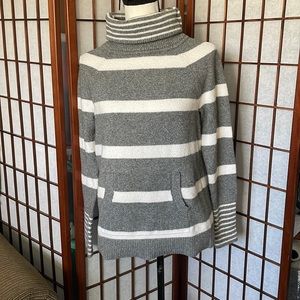Loft Striped Cowl Neck Pocket Sweater